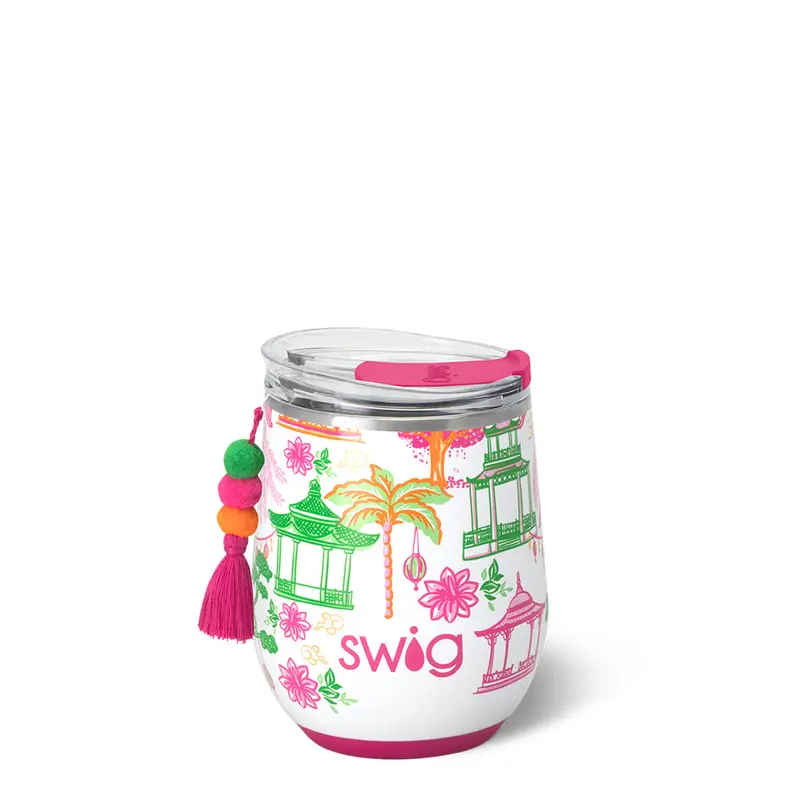 12Oz Pagoda Paradise Elegant Stemless Wine Tumbler 1