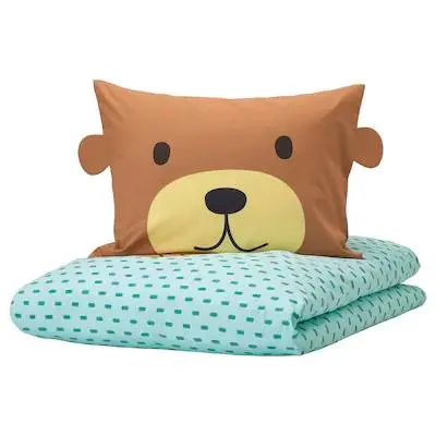 Bear & Turquoise Cotton Quilt Cover Set – Single Size With Pillowcase 1
