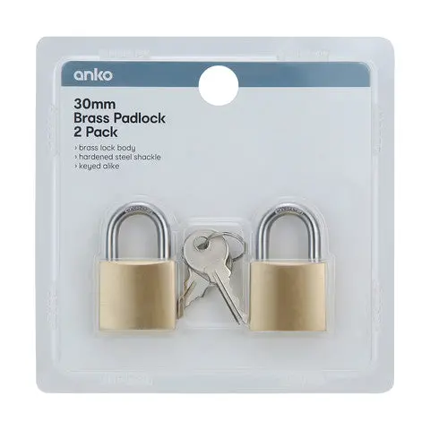 Brass Finish Padlock Set – Two 30Mm Golden Locks, Keyed Alike, Heavy-Duty Construction 1
