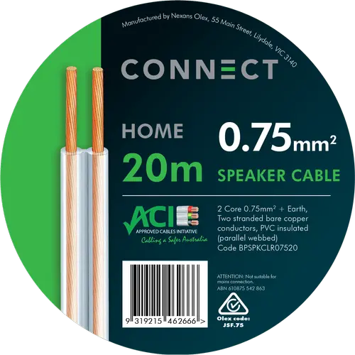 Cable Elect Pre-Packaged 0.75Mm² Twin-Core Cable — 20-Metre Roll, Pvc Insulated 1
