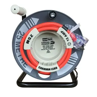 Cordtech 25-Meter Heavy-Duty Caravan Power Reel – Grey/Red 1