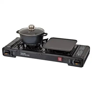 Gasmate Dual-Burner Butane Stove With Hotplate And Cookware Set – Black 1