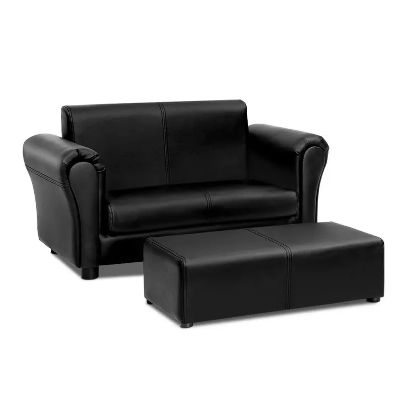 Keezi Kids Lounge Set – Black Fabric Sofa, Armchair & Footstool Combo 1
