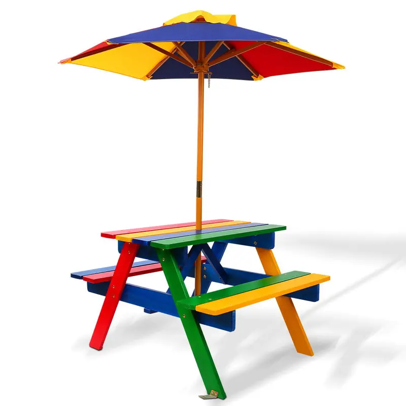 Keezi Kids Picnic Table Set With Uv-Resistant Umbrella – Complete Outdoor Play Set 1