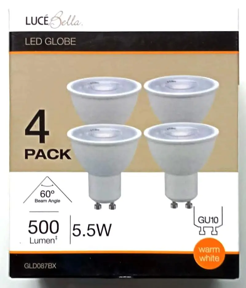 Luce Bella Gld087Bx Gu10 Led Globe – 5.5W, 500 Lm, 60° Beam, Warm White, 4-Pack 1