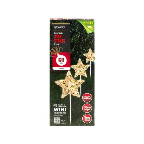 Lytworx Solar-Powered Star Stake Lights – 3-Pack With 60 Warm White Leds 1