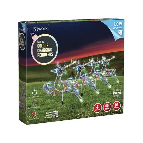 Lytworx Tech-Iq Color-Changing Reindeer Garden Stake Lights (4-Pack) 1