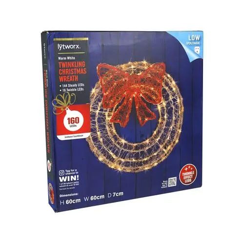 Lytworx Twinkling Christmas Wreath – 60Cm Diameter With 160 Festive Warm White Leds 1