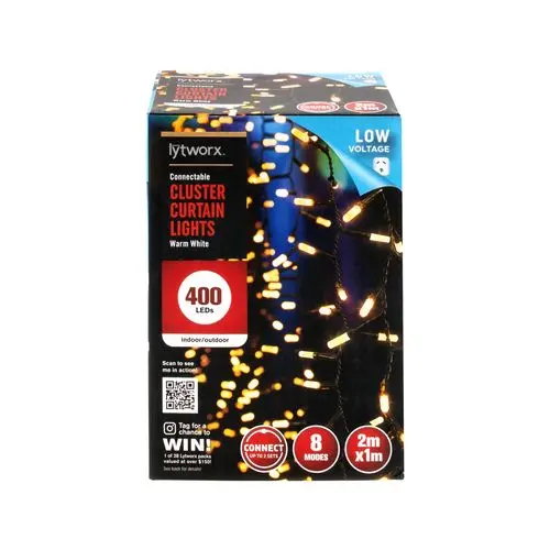 Lytworx Warm White Cluster Curtain Lights – 400 Led, Indoor/Outdoor Use 1