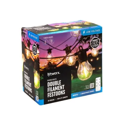 Lytworx Warm White Double-Filament Festoon Bulbs – 25-Piece Connectable String Light Set 1