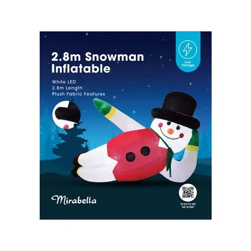 Mirabella 2.8-Metre Snowman Led Inflatable – Low-Voltage Winter Decor 1