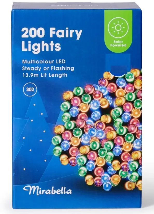 Mirabella 200-Count Solar Fairy Lights – Multicolour Twinkling String For Gardens & Patios 1