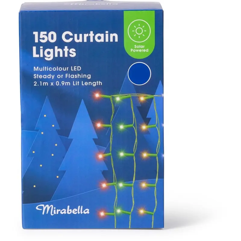 Mirabella Solar 150-Led Curtain Light Panel – Vibrant Multicolour Holiday Backdrop 1