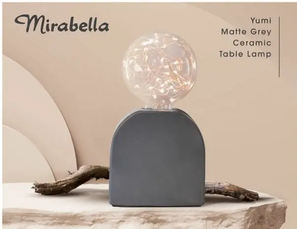 Mirabella Yumi Ceramic Table Lamp – Matte Grey & Sand Finish Accent Light 1
