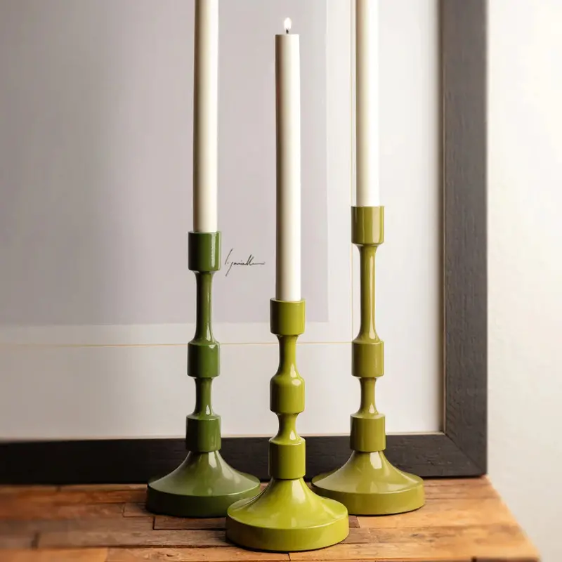 Olive-Tone Metal Taper Candlestick Holder 1