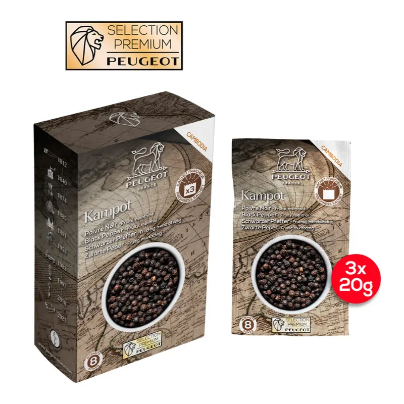 Peugeot Kampot Cambodian Black Pepper – Three 20G Premium Sachets 1