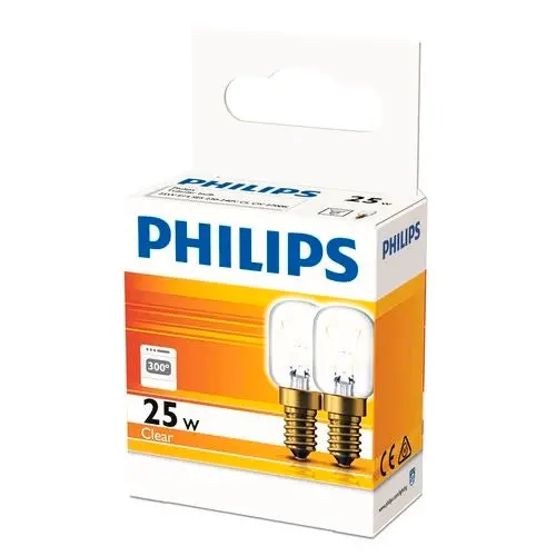 Philips 25W E14 T25 Clear Oven Lamp – Heat-Resistant, 2-Pack 1