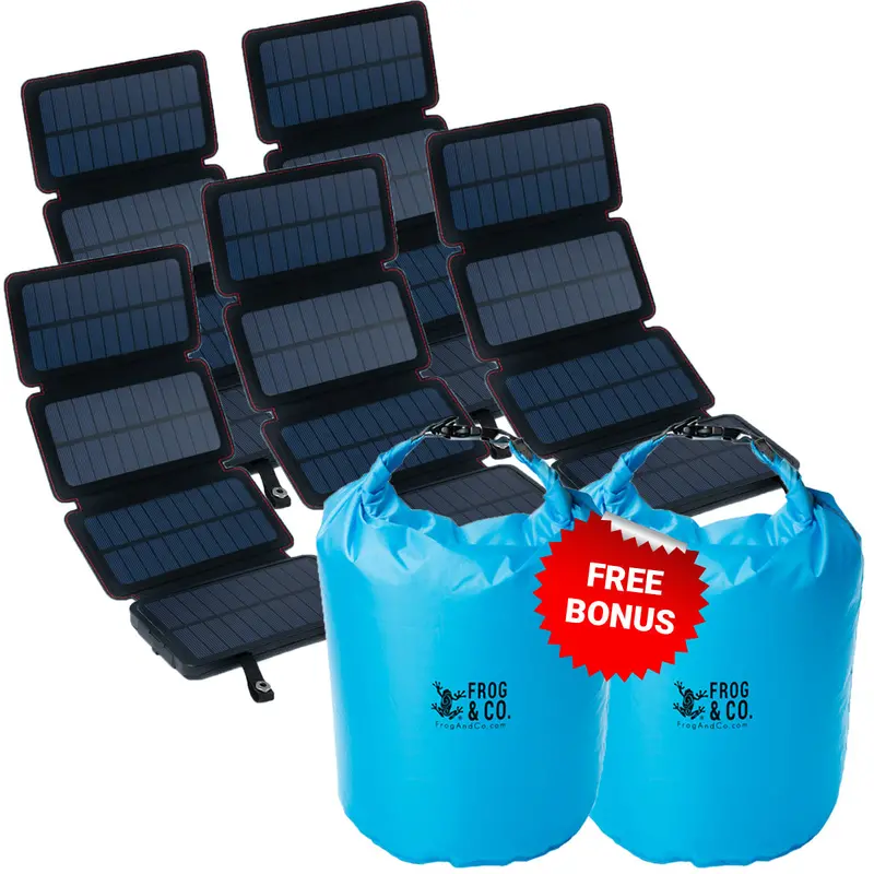 Quadrapro Solar Power Bank Bundle – 5 Units + 2 Waterproof Dry Bags 1