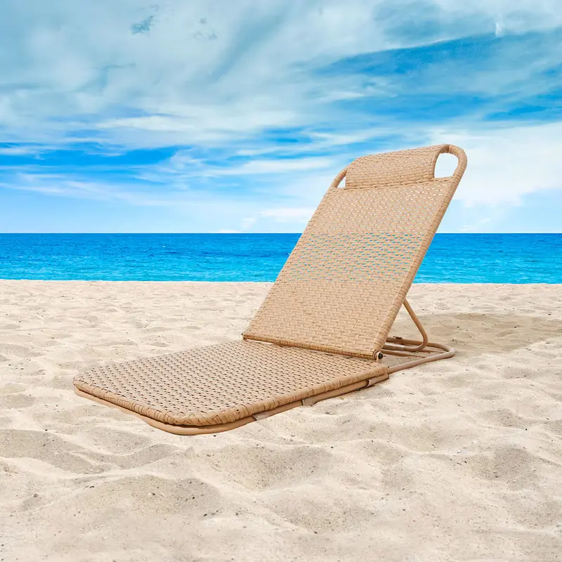 Rattan-Style Foldable Beach Lounger – Adjustable Backrest, Brown Finish 1