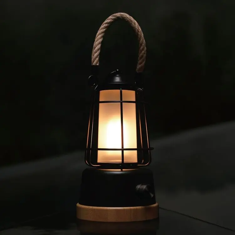 Retro Bamboo Lantern – 800-Lumen Rechargeable Hemp Rope Design 1