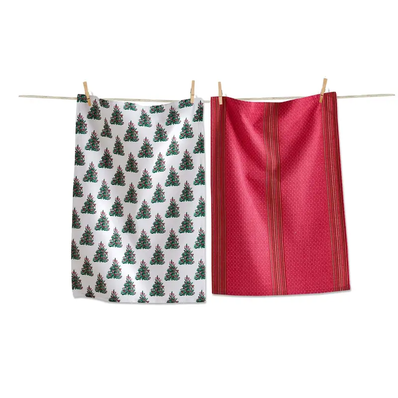 'Very Merry Tree' Dual-Pattern Dishtowel Set (2-Pack) 1