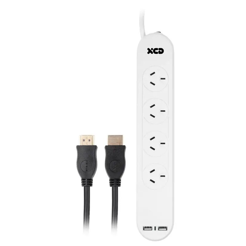 Xcd Entertainment Multi-Port Power Strip – 4 Ac Outlets + 2 Usb Ports 1