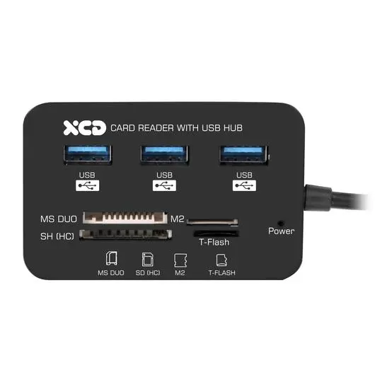 Xcd Usb 3.0 Hub With Sd/Tf Card Reader – 3-Port Black Hub With 20Cm Cable And High-Speed Data Transfer 1