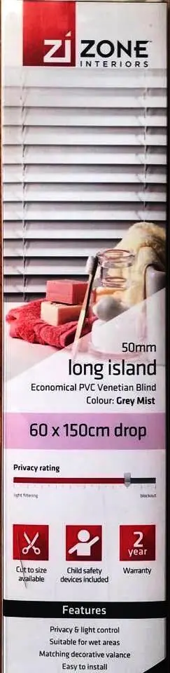 Zone Interiors Long Island Pvc Venetian Blind – 50 Mm Grey Mist Slats (60 X 150 Cm) 1